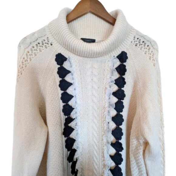 NWOT J Crew Embellished Cable Knit Ruffle Sweater - Picture 7 of 12
